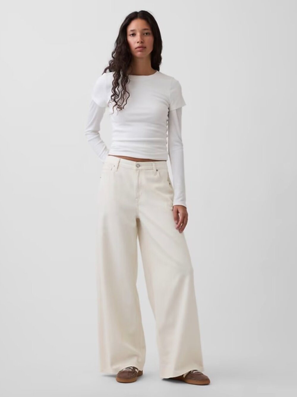Gap Mid Rise UltraSoft Baggy Jeans in Ecru Beige